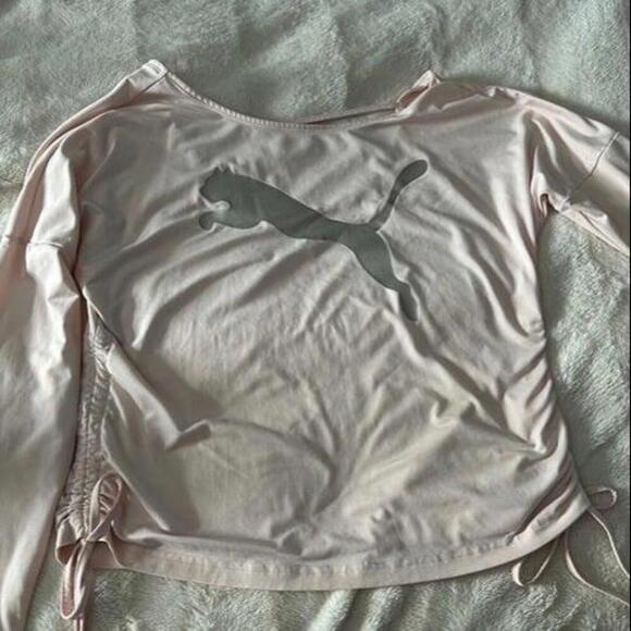 Puma Women's Long Sleeve Ruched Crop Top - Size Small, Light Pink - Picture 1 of 4